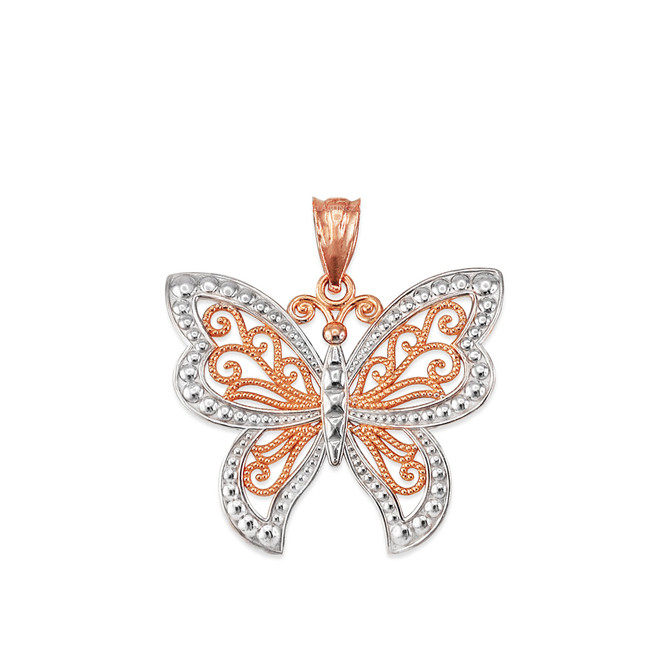 Rose Gold Filigree Butterfly Midsize Pendant Necklace