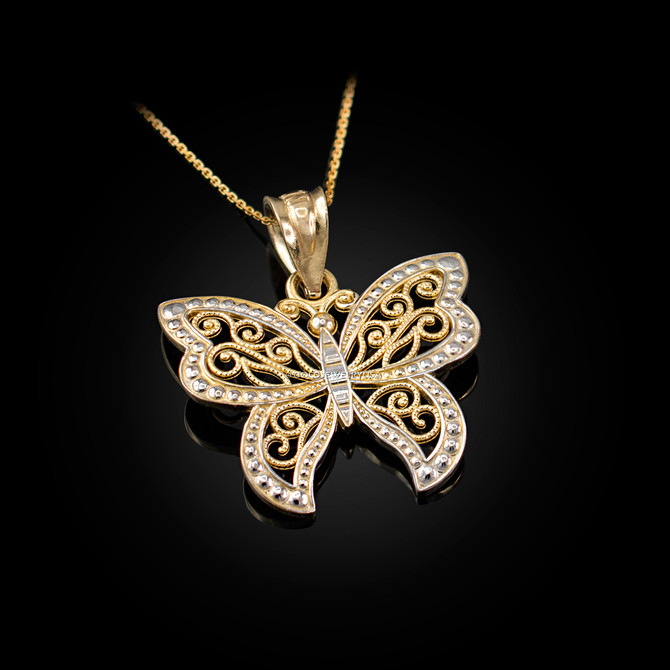 Gold Filigree Butterfly Charm Necklace
