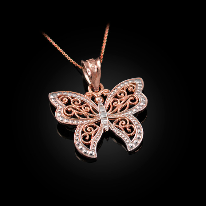 Rose Gold Filigree Butterfly Charm Necklace
