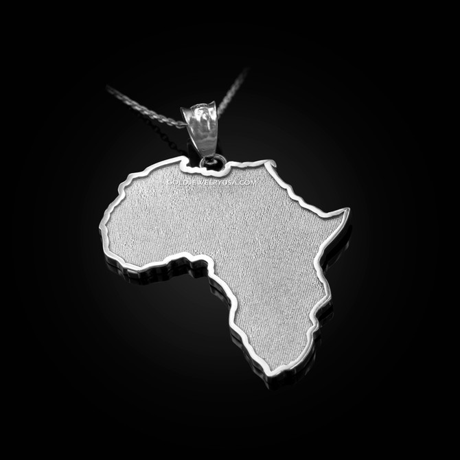 White Gold Africa Map Pendant Necklace