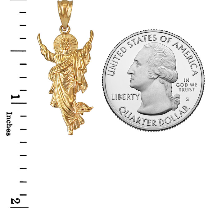 Yellow Gold Resurrection of Jesus Christ Pendant Necklace