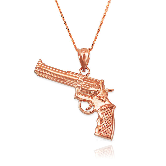 Rose Gold Polished Revolver Pistol Gun Pendant Necklace