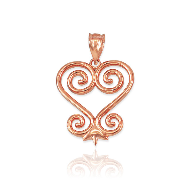 Rose Gold African Adinkra Sankofa Heart Pendant Necklace