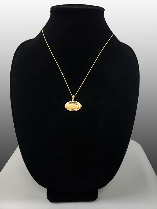 Satin DC Yellow Gold Football Pendant Necklace