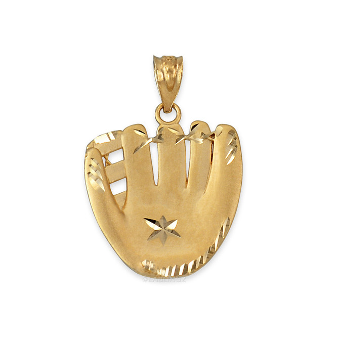 Satin DC Yellow Gold Baseball Glove Pendant Necklace