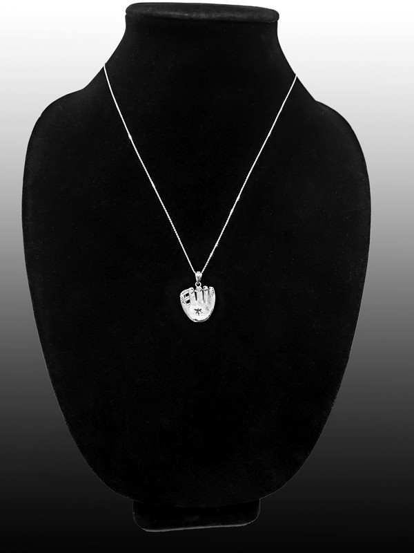Satin DC White Gold Baseball Glove Pendant Necklace