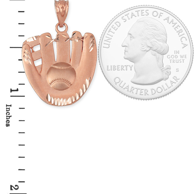 Rose Gold Satin DC Baseball Glove Pendant Necklace