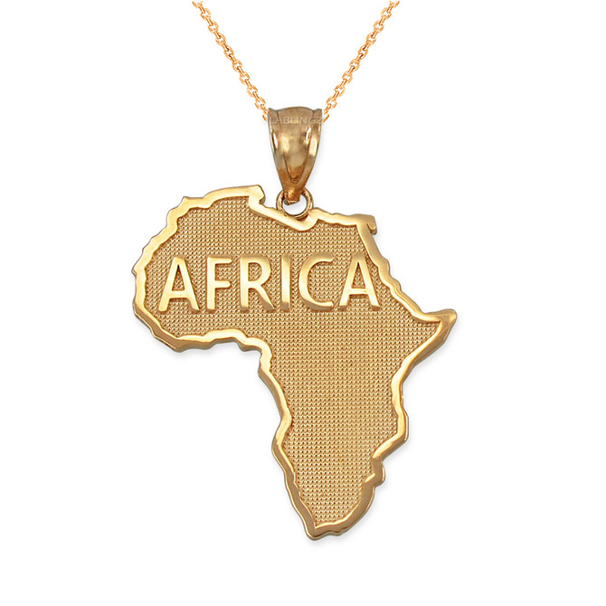 Africa Map Yellow Gold Pendant Necklace