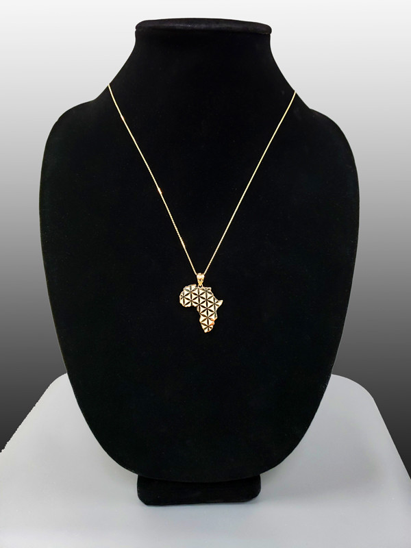 Yellow Gold Africa Map Flower of Life Pendant Necklace