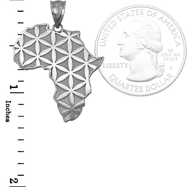White Gold Africa Map Flower of Life Pendant Necklace