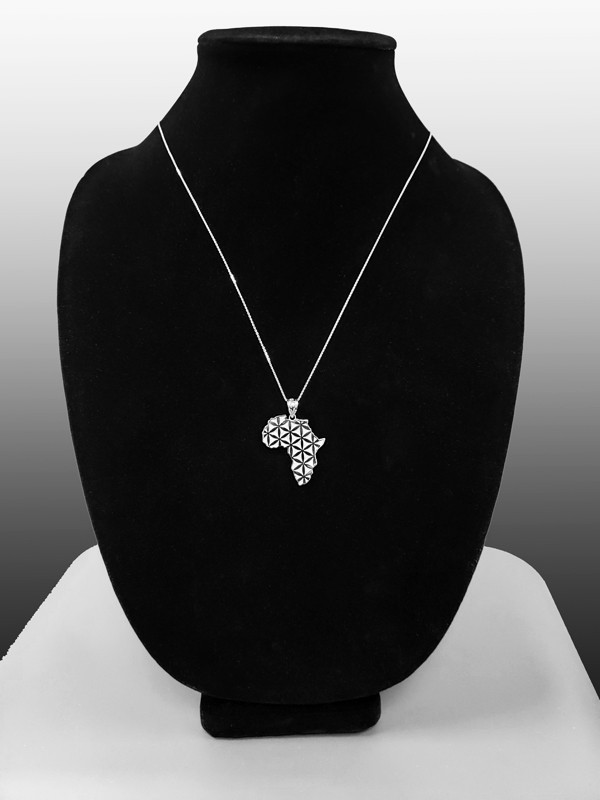 White Gold Africa Map Flower of Life Pendant Necklace