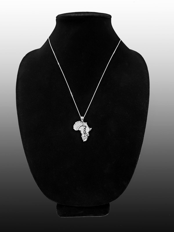 White Gold Africa Map Adinkra Sankofa Pendant Necklace