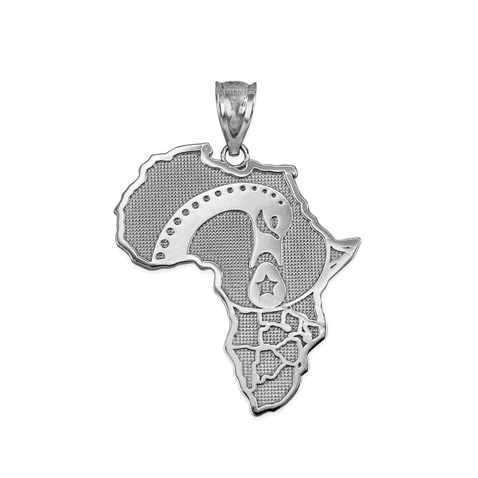 White Gold Africa Map Adinkra Sankofa Pendant Necklace