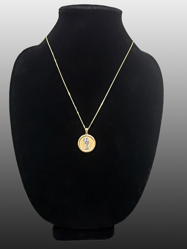 Two-Tone Gold Santa Muerte Medallion Pendant Necklace