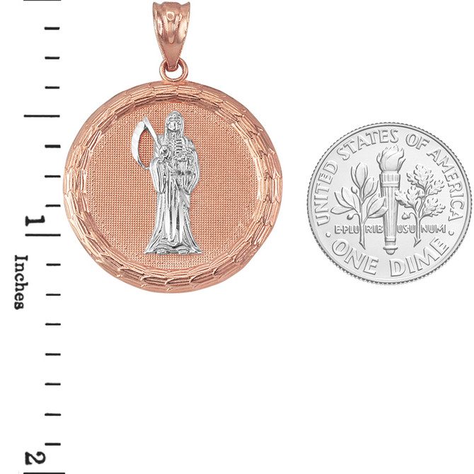 Two-Tone Rose Gold Santa Muerte Medallion Pendant Necklace