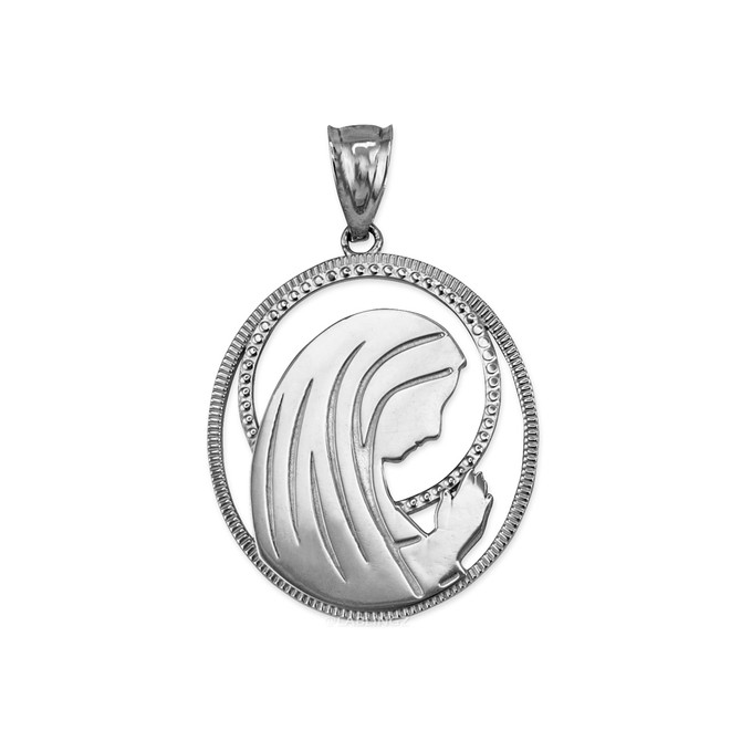 White Gold Virgin Mary Silhouette Pendant Necklace
