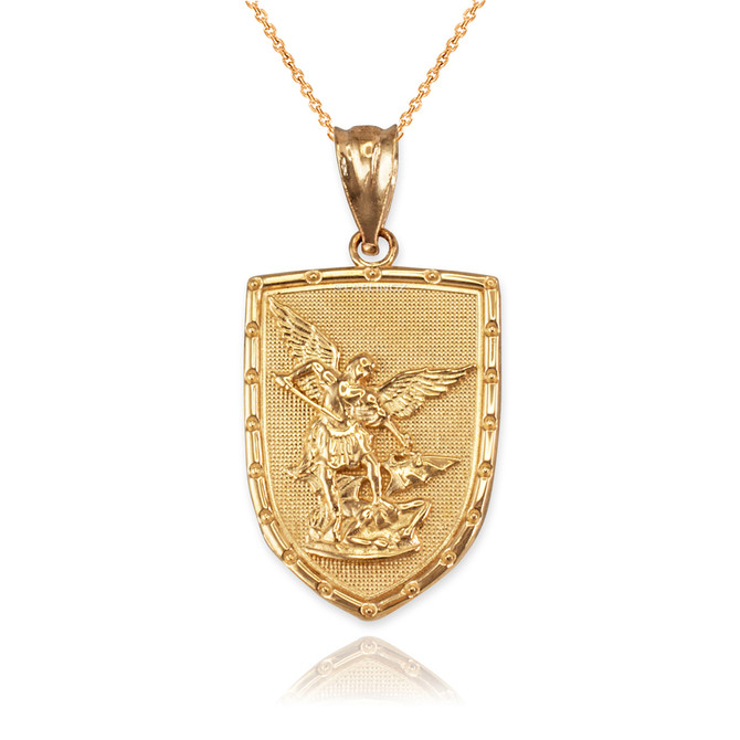 Yellow Gold St. Michael Shield Pendant Necklace