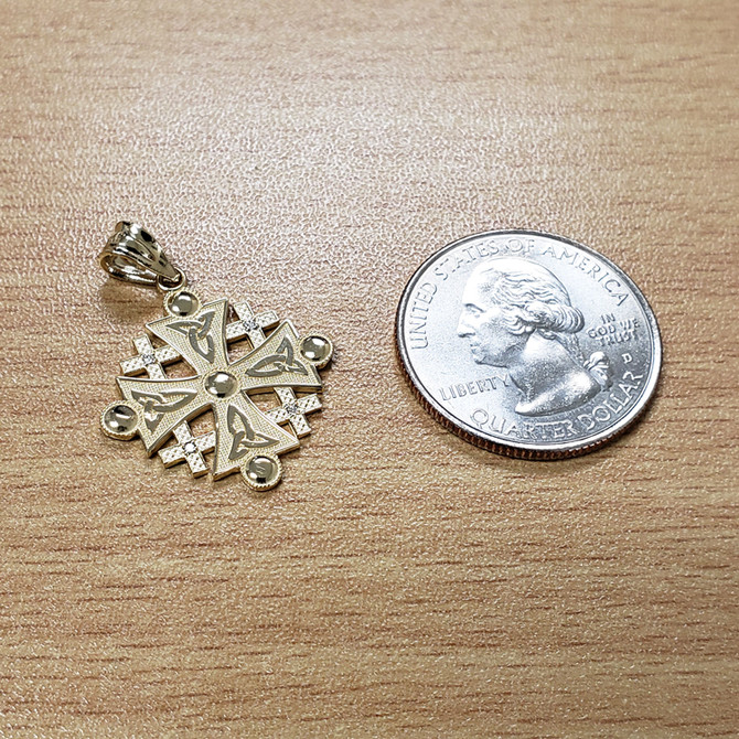 Yellow Gold Jerusalem Cross Diamond Pendant Necklace