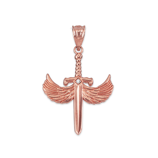 Rose Gold Hot Wings Diamond Sword Pendant Necklace