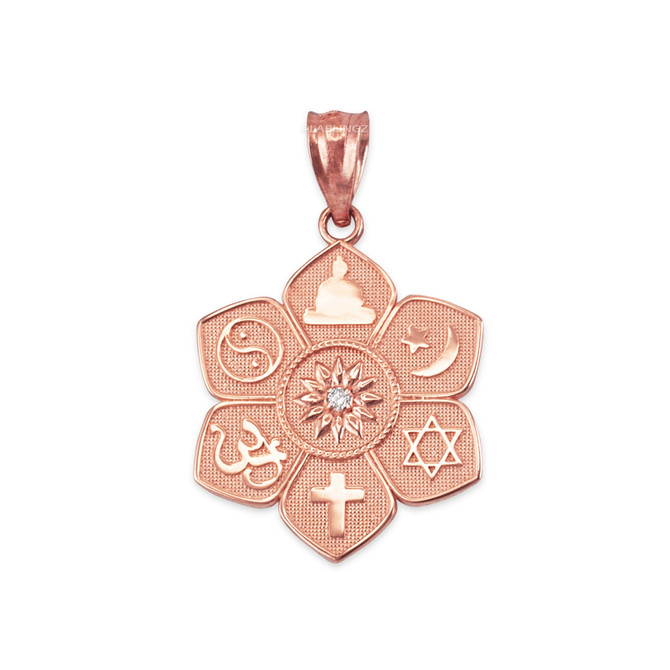 Rose Gold Lotus of Peace Diamond Pendant Necklace