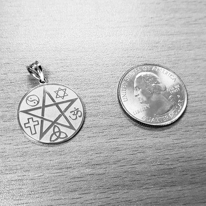 Rose Gold Multicultural Pentacle Medallion Pendant Necklace