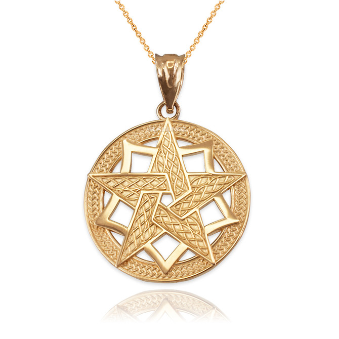 Yellow Gold Pentagram Medallion Pendant Necklace