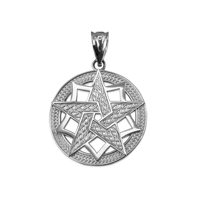 White Gold Pentagram Medallion Pendant Necklace