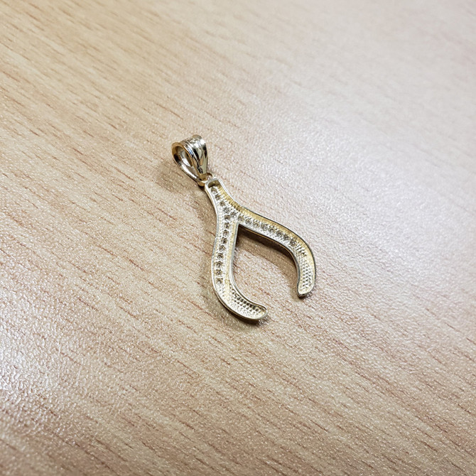 Yellow Gold Diamond Wishbone Pendant Necklace