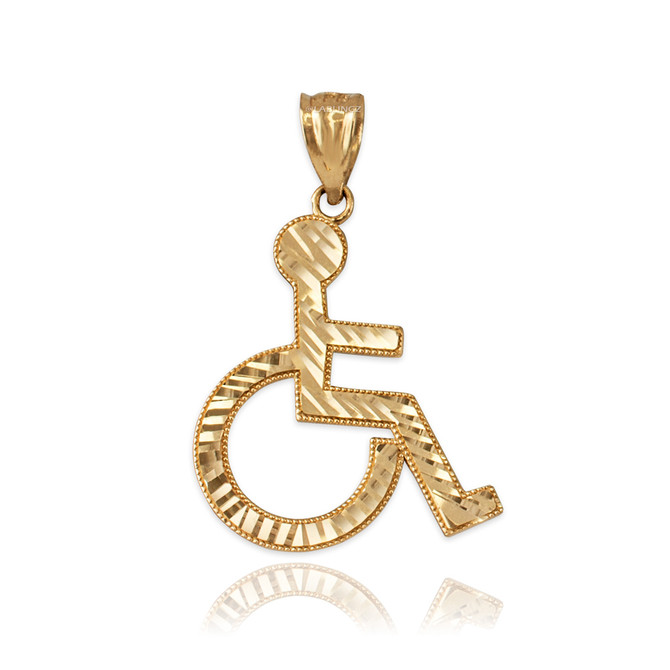 Yellow Gold Handicap Sign Wheelchair Emoji DC Pendant Necklace