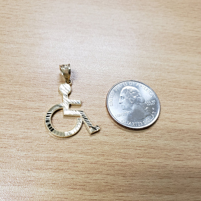 Yellow Gold Handicap Sign Wheelchair Emoji DC Pendant Necklace