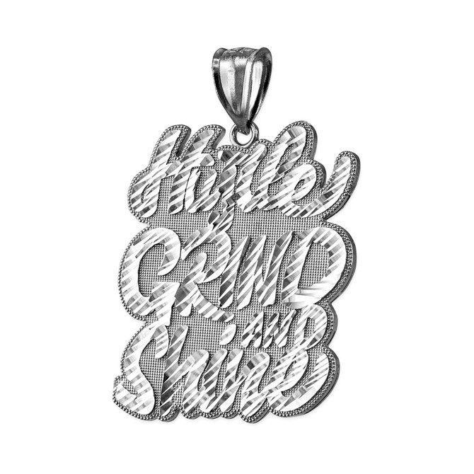 White Gold HUSTLE, GRIND AND SHINE Hip-Hop DC Pendant