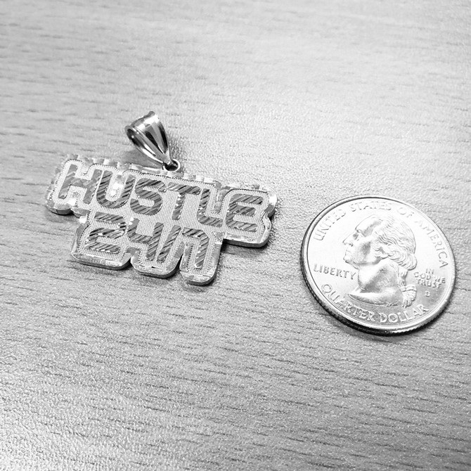 White Gold HUSTLE 24/7 Hip-Hop DC Pendant