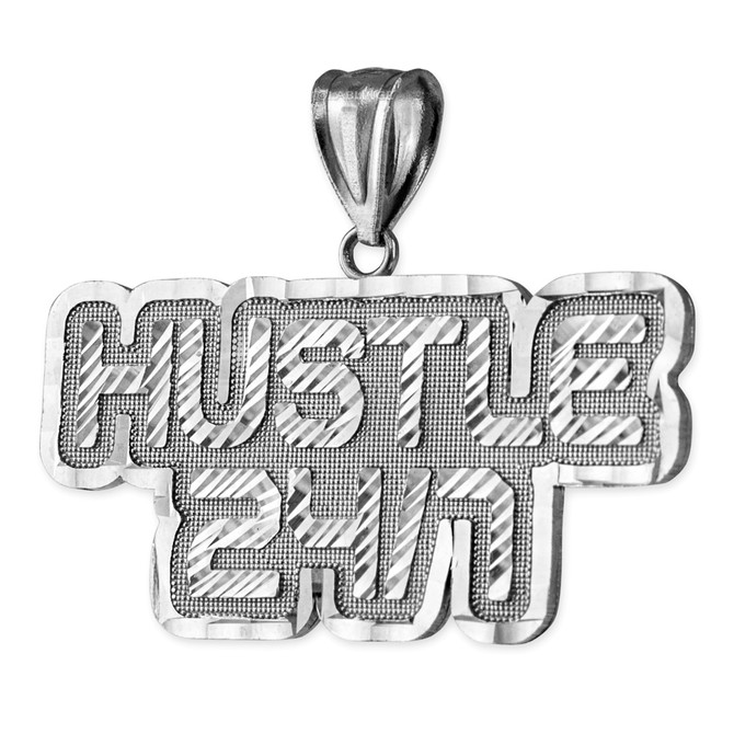 White Gold HUSTLE 24/7 Hip-Hop DC Pendant