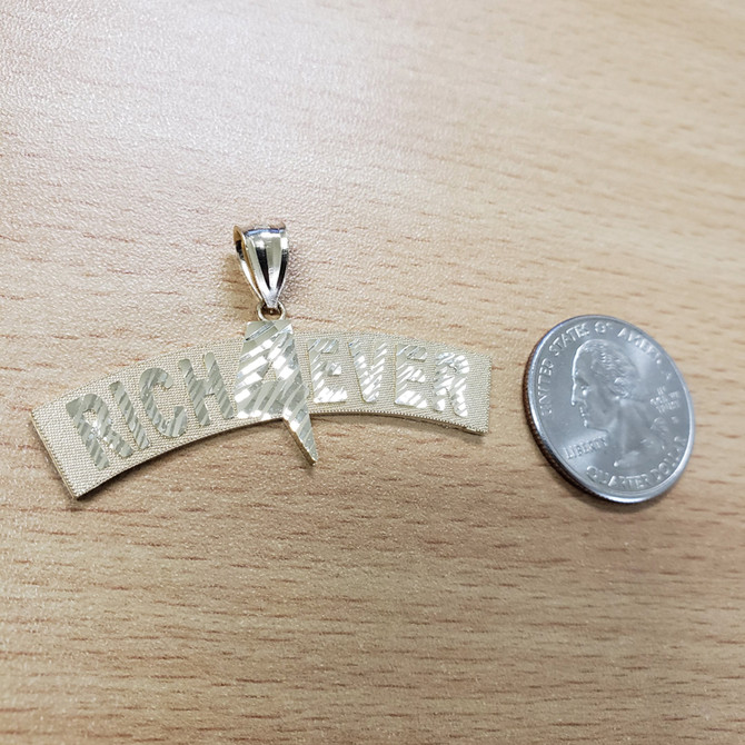 Yellow Gold RICH 4 EVER  Hip-Hop DC Pendant