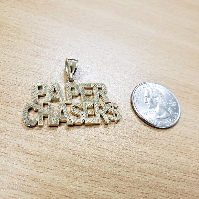 Yellow Gold PAPER CHASER$ Hip-Hop DC Pendant