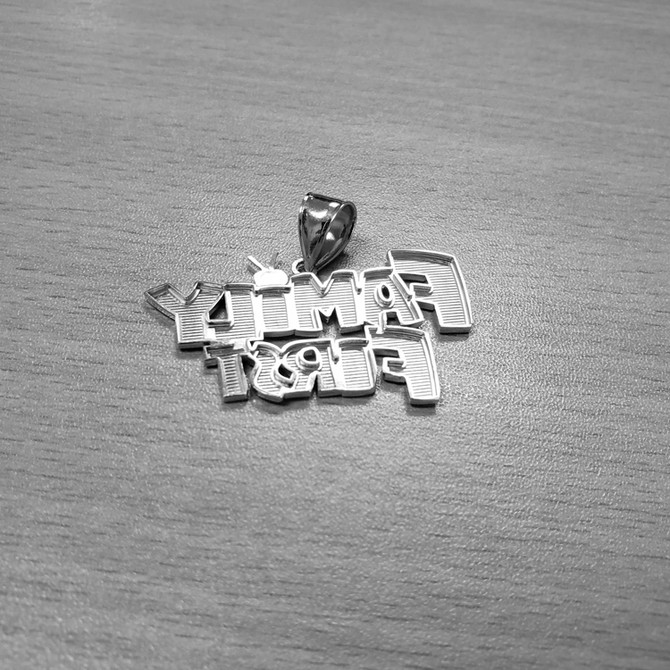 White Gold FAMILY FIRST Hip-Hop DC Pendant
