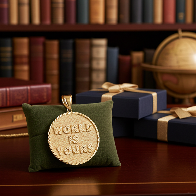 Yellow Gold WORLD IS YOURS DC Medal Pendant
