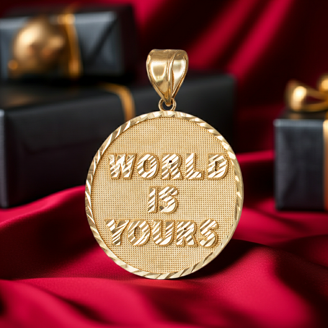 Yellow Gold WORLD IS YOURS DC Medal Pendant