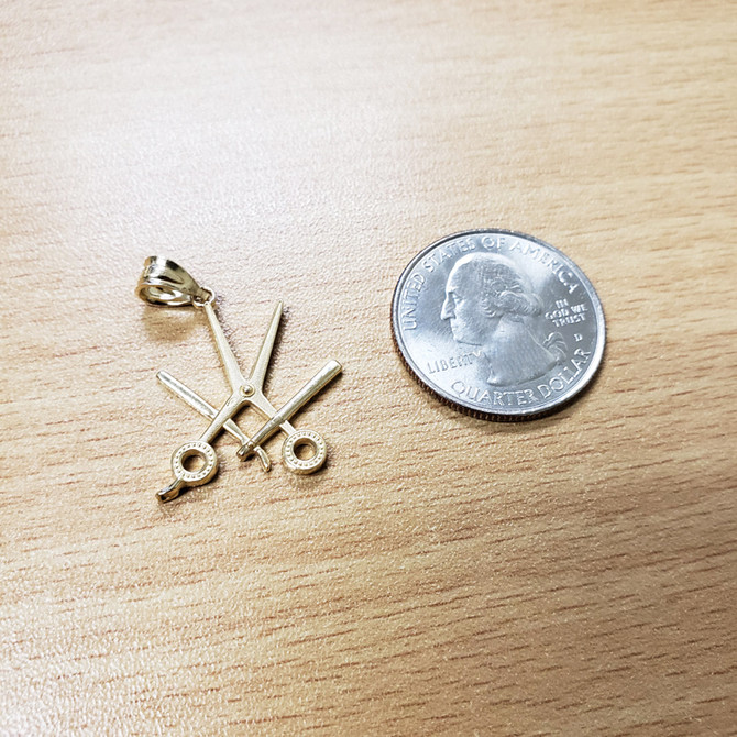Yellow Gold Barber Shop Scissors Razor Blade Pendant Necklace