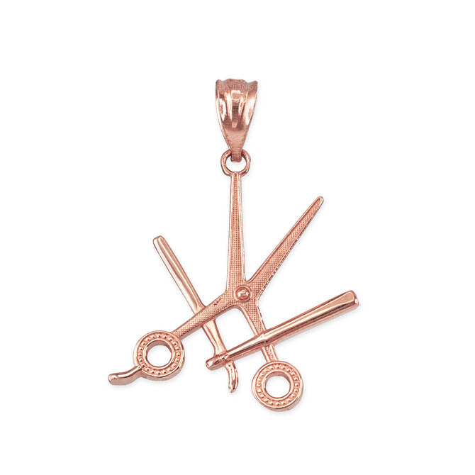 Rose Gold Barber Shop Scissors Razor Blade Pendant Necklace