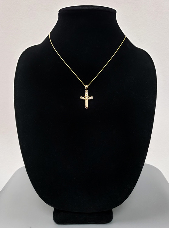 Yellow Gold Irish Claddagh Cross Pendant Necklace