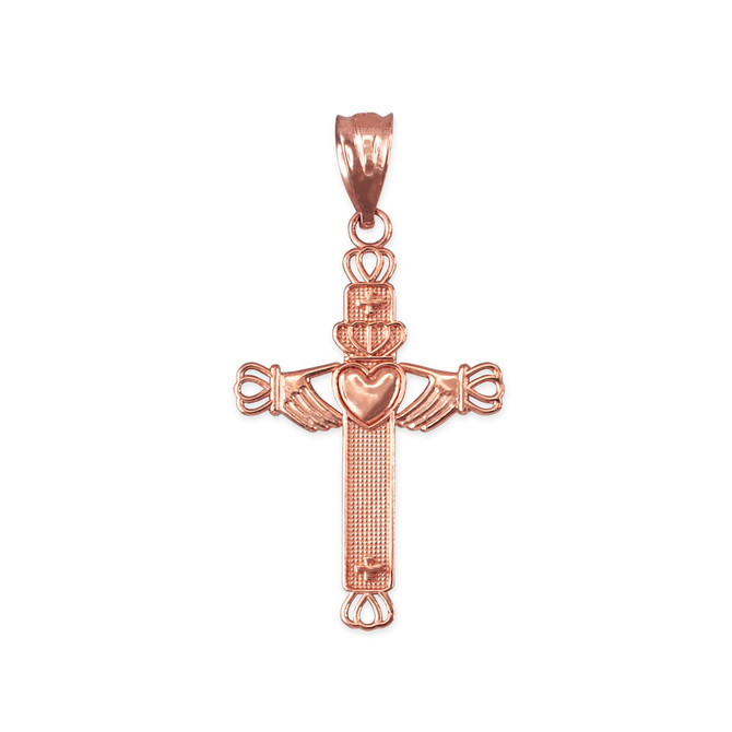 Rose Gold Irish Claddagh Cross Pendant Necklace