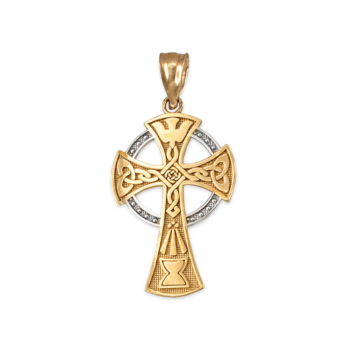 Two-tone Gold Celtic Cross Pendant Necklace