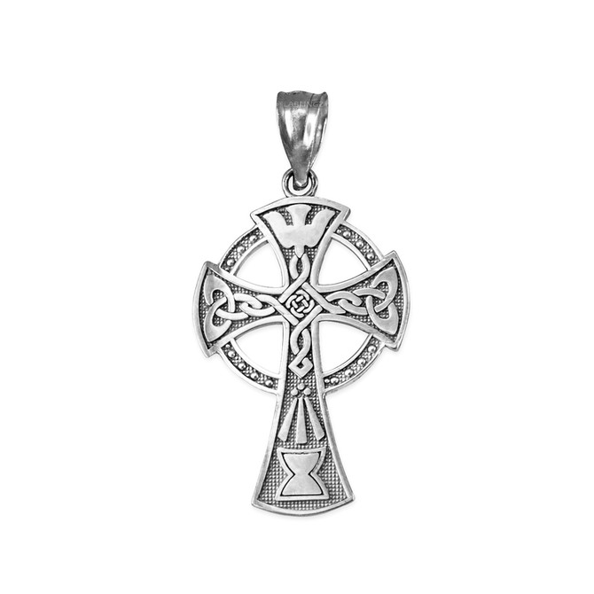 Celtic Cross Pendant Necklace in White Gold