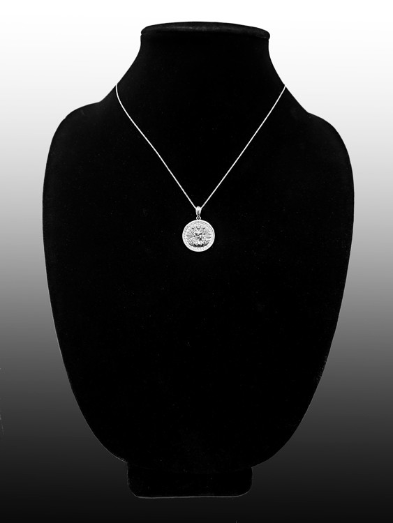White Gold Hindu Goddess Lakshmi (Luxmi) Coin Pendant Necklace