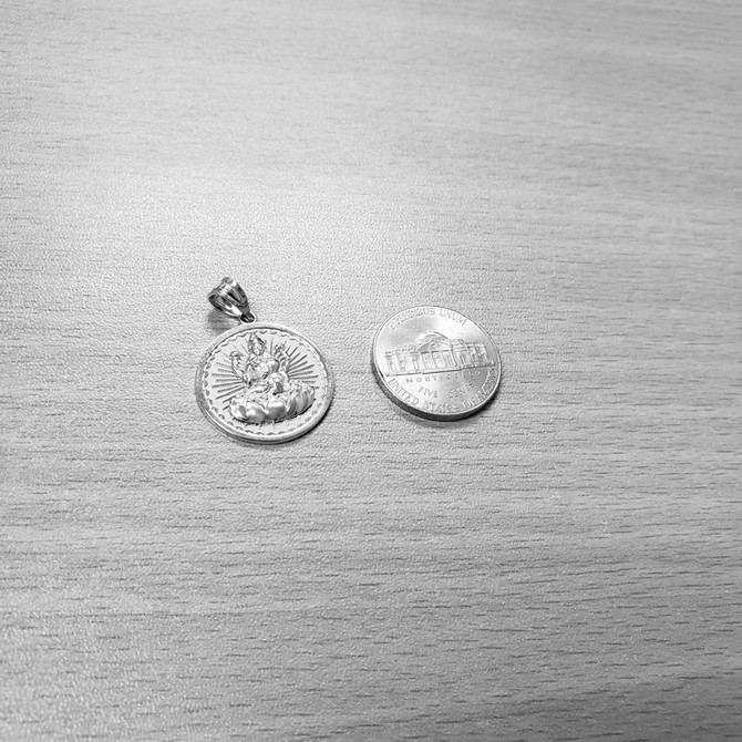 White Gold Hindu Goddess Lakshmi (Luxmi) Coin Pendant Necklace