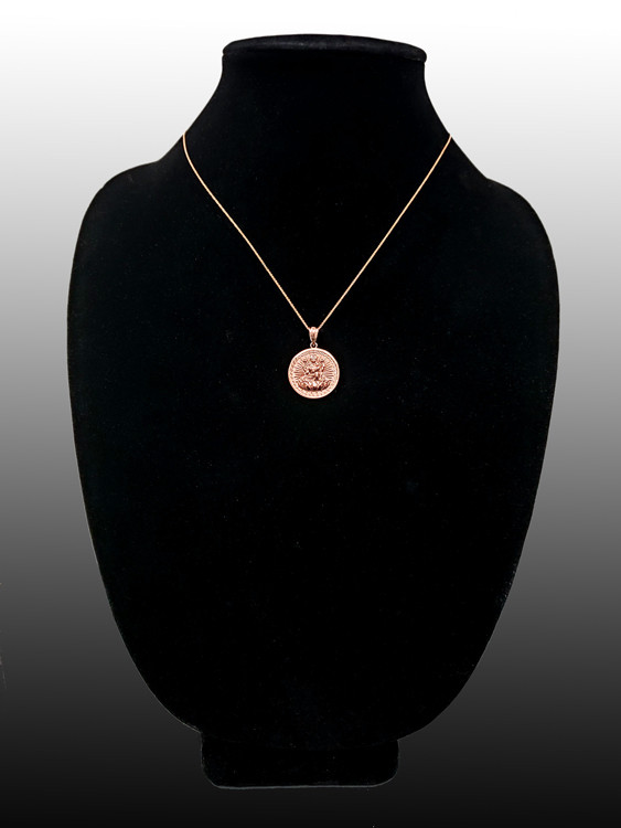 Rose Gold Hindu Goddess Lakshmi (Luxmi) Coin Pendant Necklace