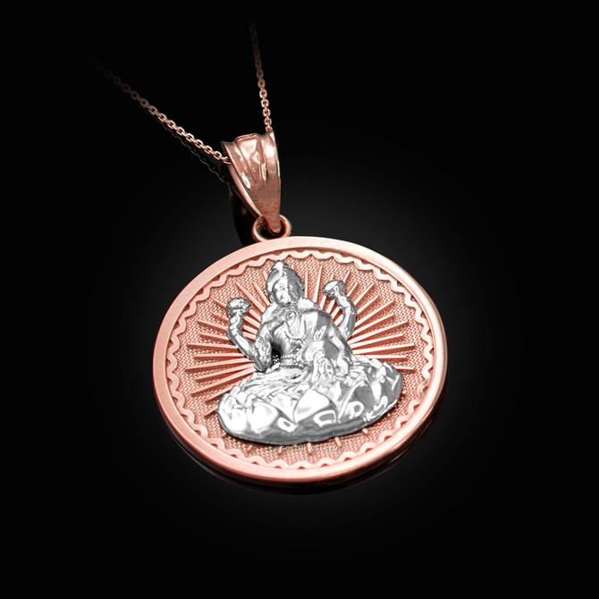 Two-Tone Rose Gold Hindu Goddess Lakshmi (Luxmi) Coin Pendant Necklace