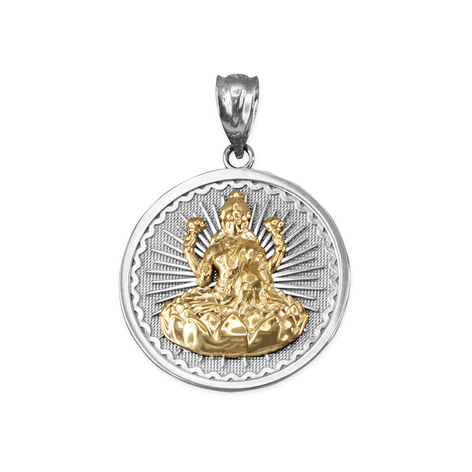 Two-Tone White Gold Hindu Goddess Lakshmi (Luxmi) Coin Pendant Necklace