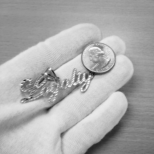 White Gold LOYALTY Script Hip-Hop DC Pendant